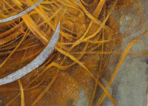 Golden Brushstroke Swirl Painting, 100 x 140 cm in brushed brass — detail