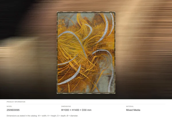 Golden Brushstroke Swirl Painting, 100 x 140 cm in brushed brass — dimensions