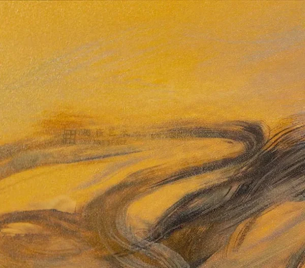 Orange Grass Wind Painting in Black Frame, 140 x 140 cm — detail