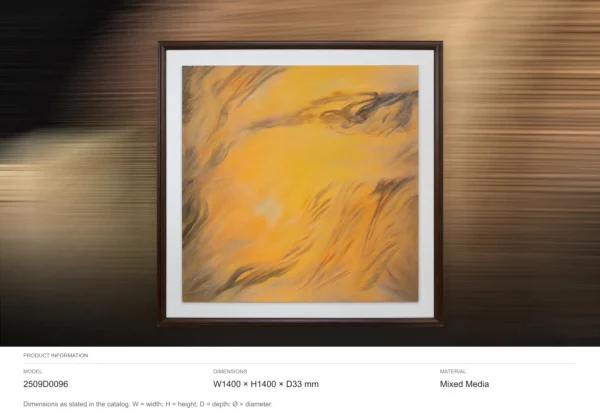 Orange Grass Wind Painting in Black Frame, 140 x 140 cm — dimensions
