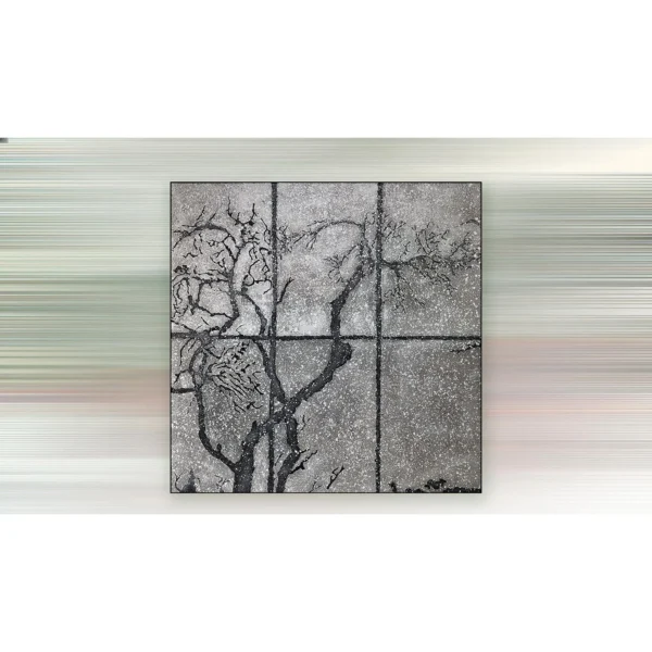 Tree Silhouette Mosaic Grid Panel, 160 x 160 cm in slate — in a room setting