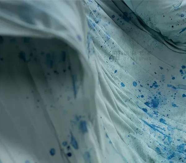 Turquoise Draped Fabric Wall Sculpture, 180 x 100 cm in blue — detail