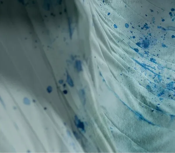 Turquoise Draped Fabric Wall Sculpture, 180 x 100 cm in blue — detail