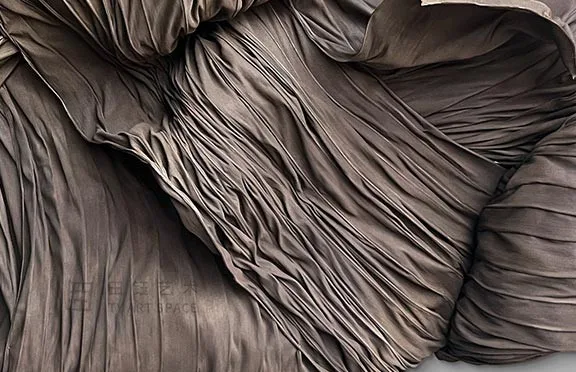 Charcoal Draped Fabric Wall Sculpture, 180 x 100 cm in black — detail
