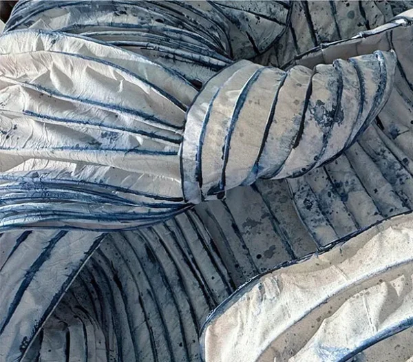 Blue and White Draped Fabric Relief on Canvas, 180 x 100 cm in blue — detail