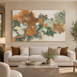 Wide Coral Bloom Relief in rust — front view