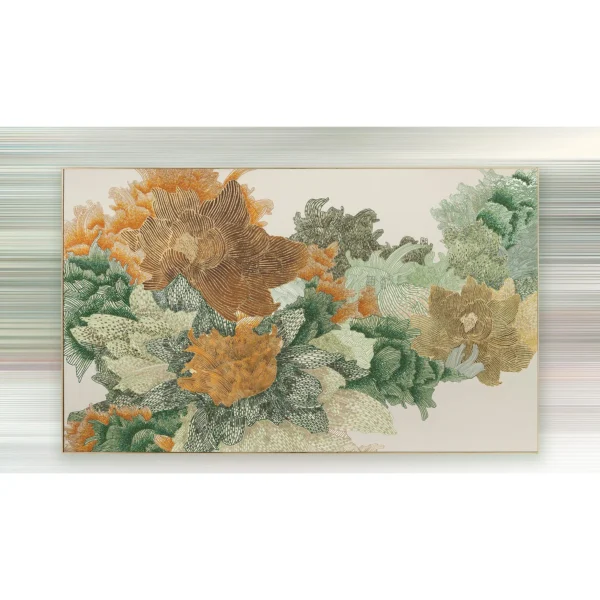 Wide Coral Bloom Relief in rust — in a room setting