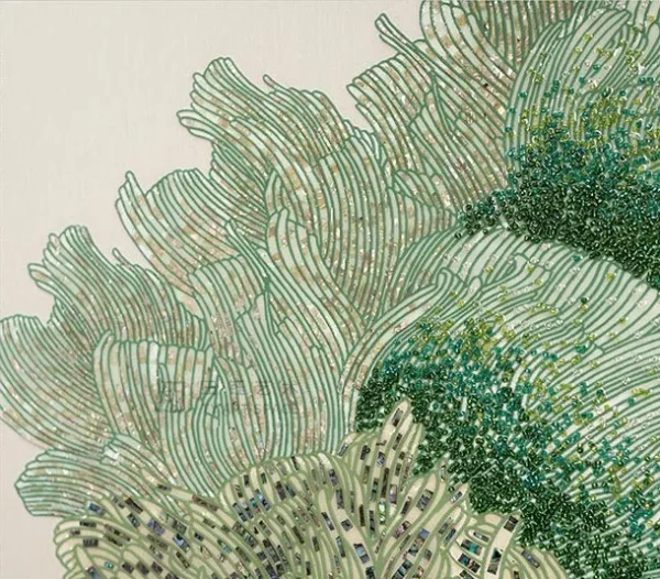 Wide Coral Bloom Relief in rust — detail