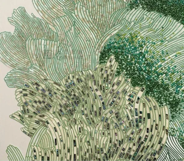 Wide Coral Bloom Relief in rust — detail