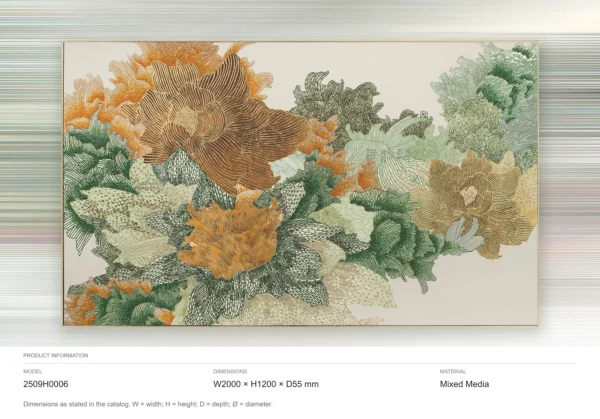 Wide Coral Bloom Relief in rust — dimensions