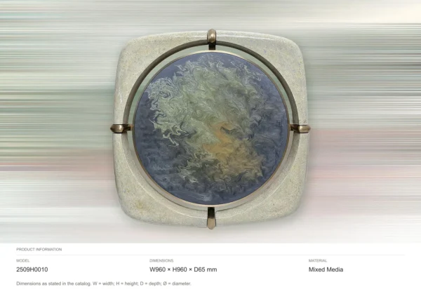 Marbled Blue Disc in Speckled Cream Frame with Brass Clips — dimensions