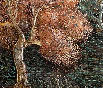 Tall Pine and Sunset Mosaic in Black Frame, 150 x 260 cm — detail