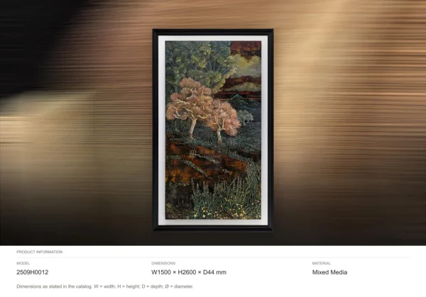 Tall Pine and Sunset Mosaic in Black Frame, 150 x 260 cm — dimensions