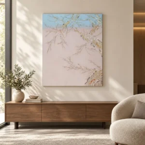 Blossom Branch on Blush Sky Panel, 85 x 100 cm in rose stone — front view