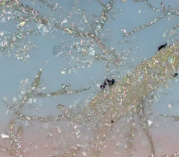 Blossom Branch on Blush Sky Panel, 85 x 100 cm in rose stone — detail