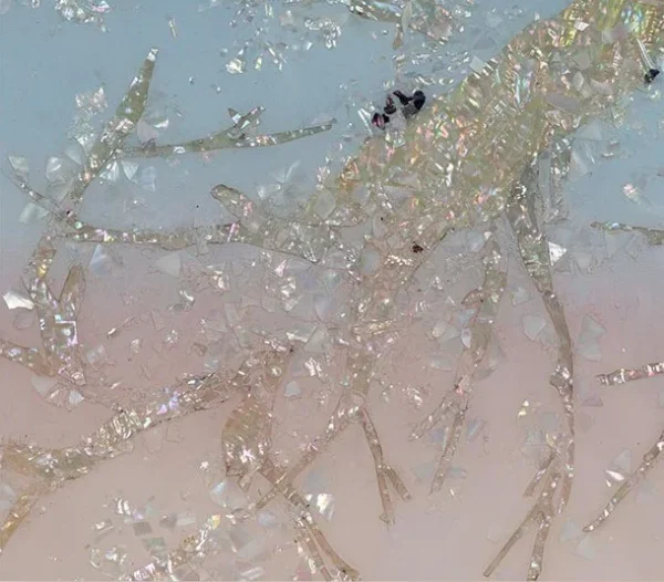 Blossom Branch on Blush Sky Panel, 85 x 100 cm in rose stone — detail