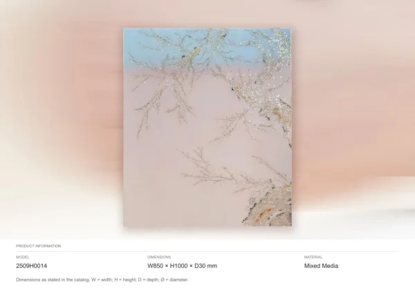 Blossom Branch on Blush Sky Panel, 85 x 100 cm in rose stone — dimensions