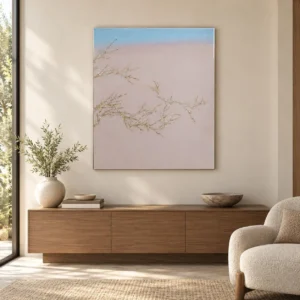 Gold Blossom on Blush Sky Panel, Sparse, 85 x 100 cm in rose stone — front view