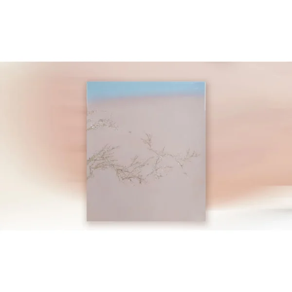 Gold Blossom on Blush Sky Panel, Sparse, 85 x 100 cm in rose stone — in a room setting