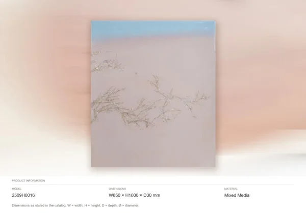 Gold Blossom on Blush Sky Panel, Sparse, 85 x 100 cm in rose stone — dimensions