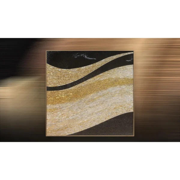 Gold and Black Wave Panel, 72 x 70 cm in brushed brass — in a room setting