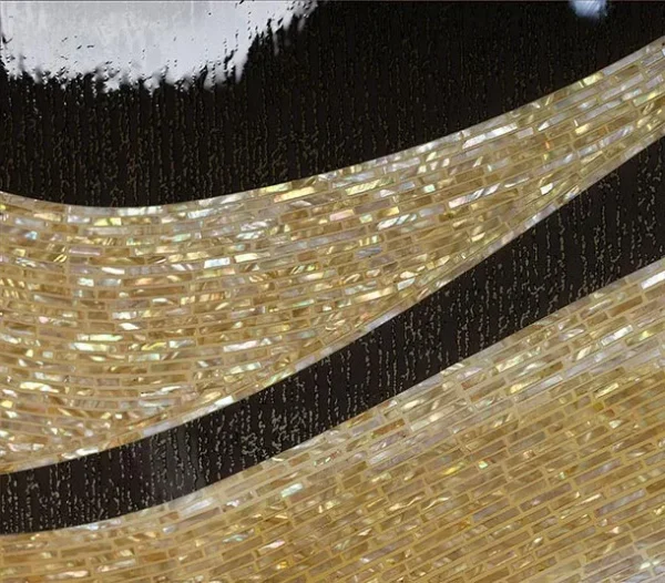 Gold and Black Wave Panel, 72 x 70 cm in brushed brass — detail