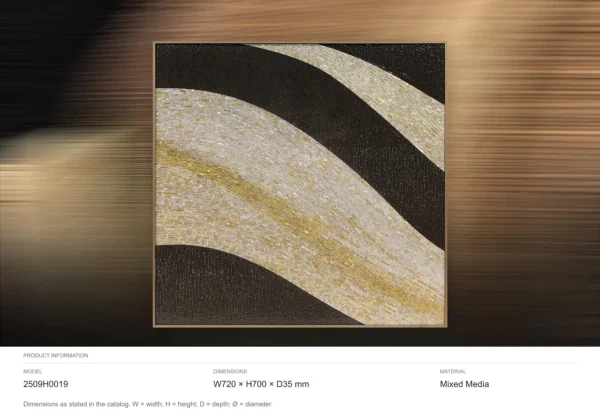 Gold and Black Wave Panel, Second, 72 x 70 cm in brushed brass — dimensions