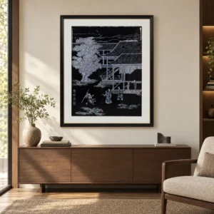Mother of Pearl Pavilion Scene in black — front view