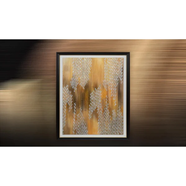 Gold and Silver Chevron Panel in Black Frame, 100 x 120 cm — in a room setting