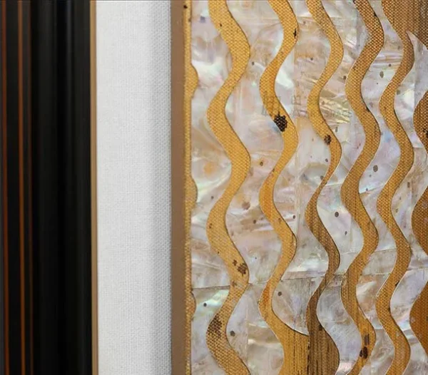 Gold and Silver Chevron Panel in Black Frame, 100 x 120 cm — detail