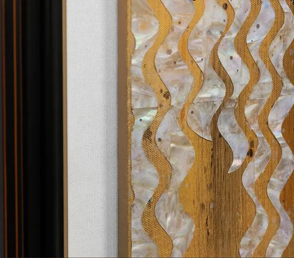 Gold and Silver Chevron Panel in Black Frame, 100 x 120 cm — detail