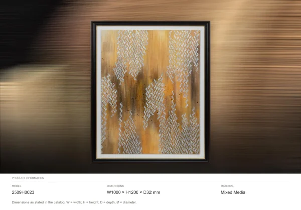 Gold and Silver Chevron Panel in Black Frame, 100 x 120 cm — dimensions
