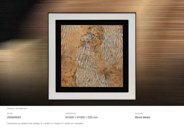 Rust and Silver Leaf Panel in Black Frame, 100 x 100 cm — dimensions