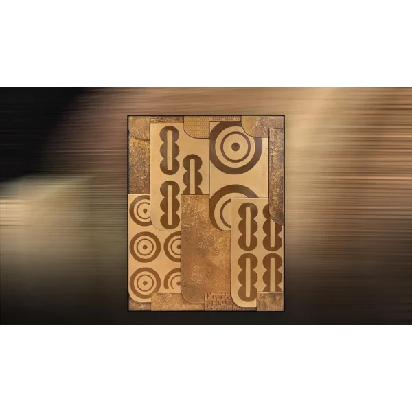 Tan and Brown Geometric Relief in Black Frame, 120 x 150 cm — in a room setting