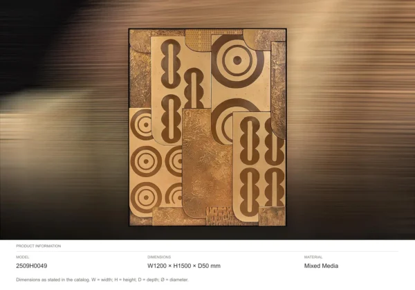 Tan and Brown Geometric Relief in Black Frame, 120 x 150 cm — dimensions