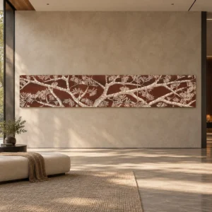 Panoramic Branch Relief in Rust and White, 454 x 80 cm — front view