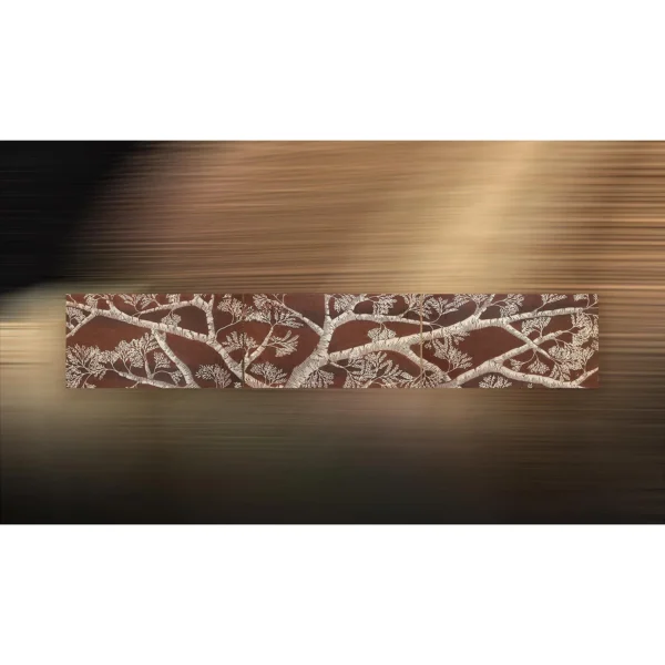 Panoramic Branch Relief in Rust and White, 454 x 80 cm — in a room setting