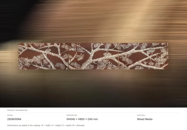 Panoramic Branch Relief in Rust and White, 454 x 80 cm — dimensions