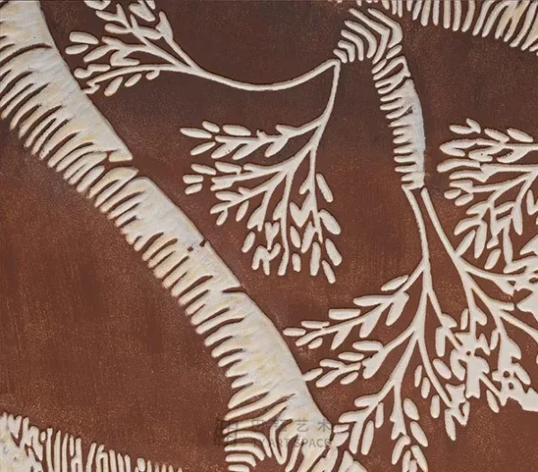 Wide Branch Relief in Rust and White, 150 x 80 cm — detail