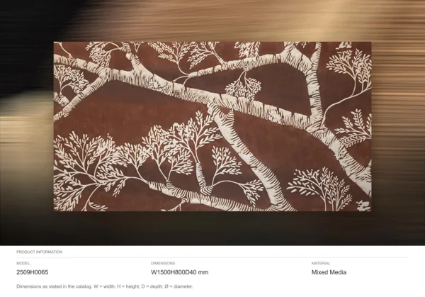 Wide Branch Relief in Rust and White, 150 x 80 cm — dimensions