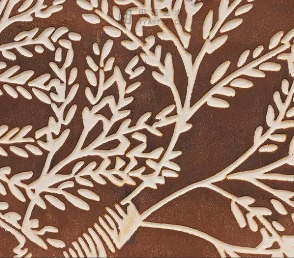 Wide Branch Relief in Rust and White, Second, 150 x 80 cm — detail