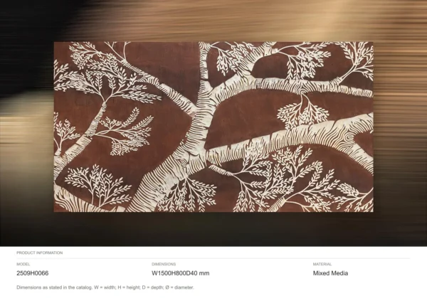 Wide Branch Relief in Rust and White, Second, 150 x 80 cm — dimensions