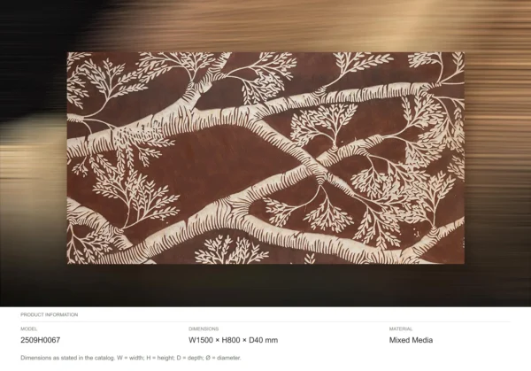 Wide Branch Relief in Rust and White, Third, 150 x 80 cm — dimensions