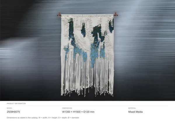 Macramé Fibre Wall Hanging in Cream and Teal, 135 x 150 cm — dimensions