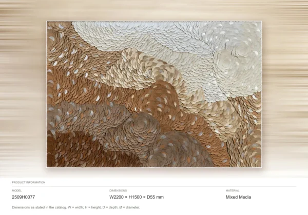 Wide Feathered Dune Relief in Sand and Silver, 220 x 150 cm — dimensions