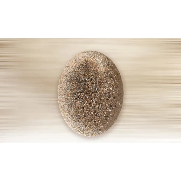 Oval Pebble Mosaic Relief in Sand and Grey, 100 x 130 cm — in a room setting