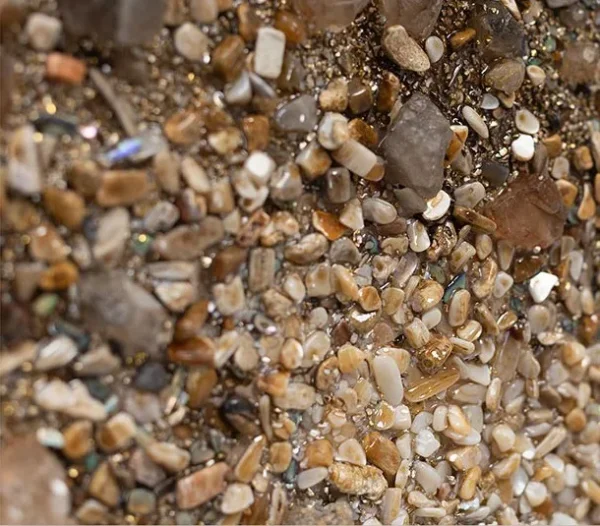Oval Pebble Mosaic Relief in Sand and Grey, 100 x 130 cm — detail