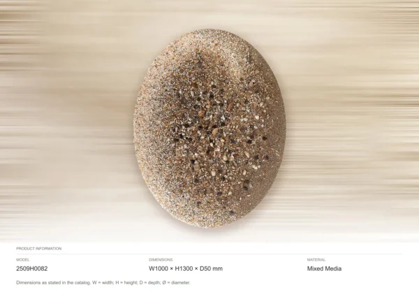 Oval Pebble Mosaic Relief in Sand and Grey, 100 x 130 cm — dimensions