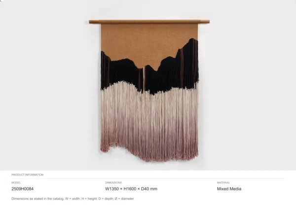 Fringed Fibre Wall Hanging in sand — dimensions
