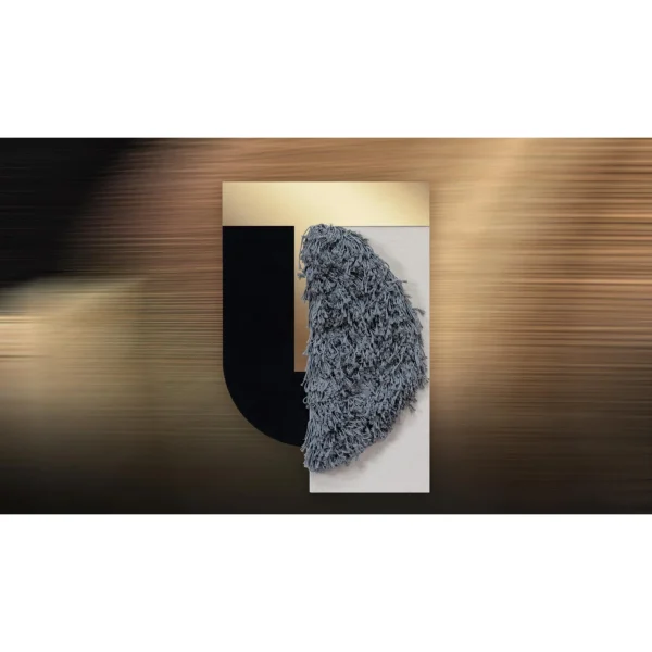 Grey Fleece and Black Arch Textile Relief, 80 x 120 cm in slate — in a room setting